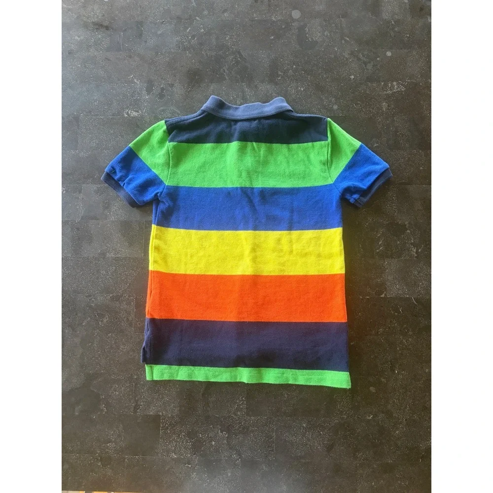 Polo Ralph Lauren Boys Rainbow Stripe Cotton Pique Polo Shirt Pony Logo Sz L